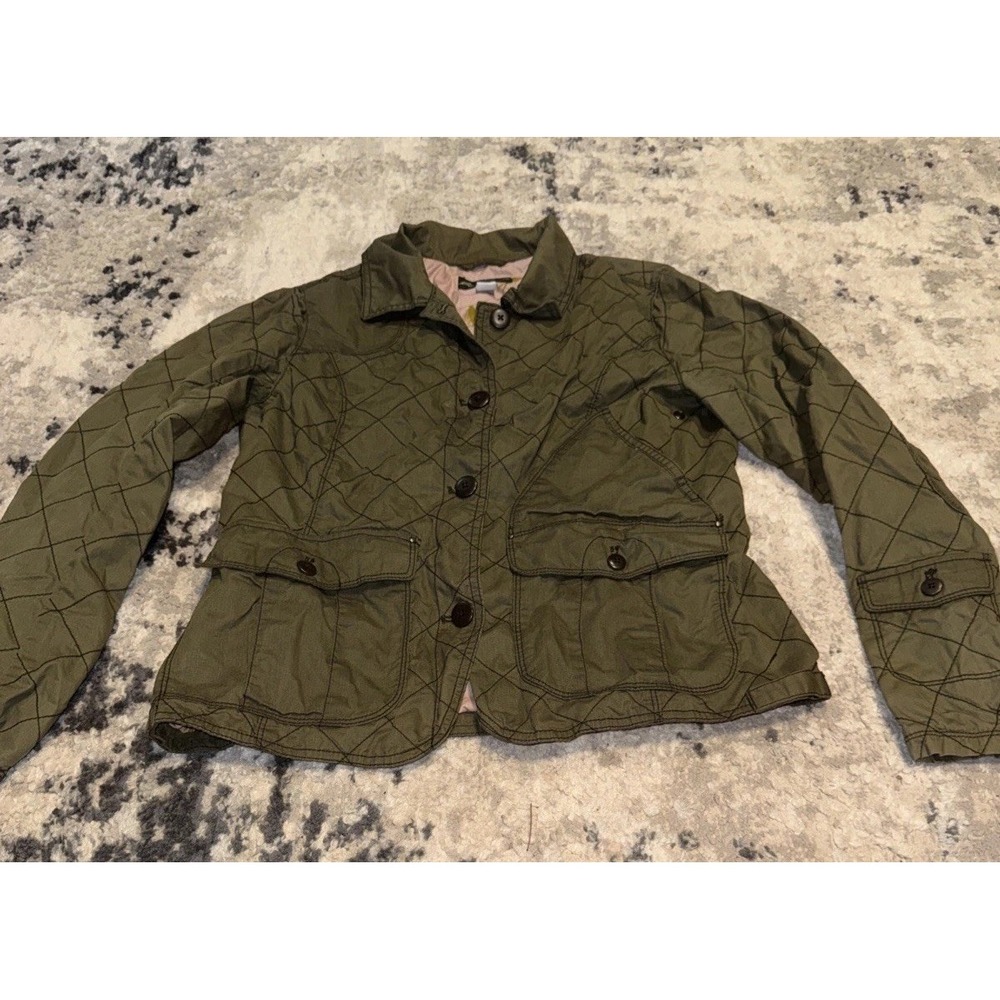 Eddie Bauer Womens Green Button Front Fishing Jacket Quilted Green Sz Medium